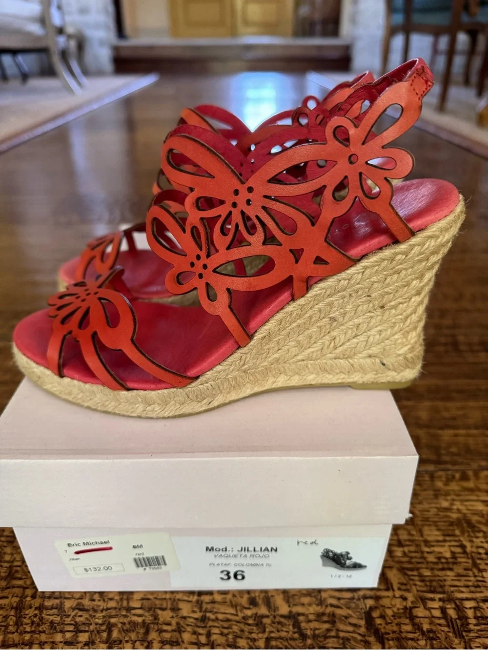 Eric Michael Red Espadrille Wedge Sandals